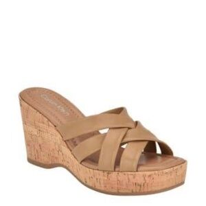 Calvin Klein Kcheyla Pleated Cork Wedge Slide Sandal Medium Natural size 10